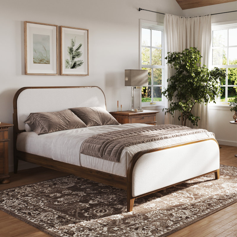 Lorrell Boucle Upholstered Bed Frame, Walnut