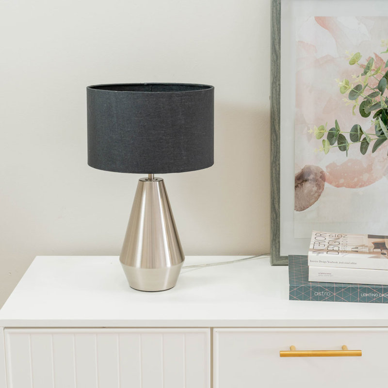 Metal Table Lamp, Charcoal, Silver