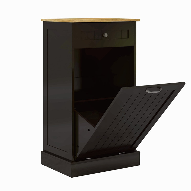 Armoire à ordures inclinable avec un tiroir et un compartiment, Noir