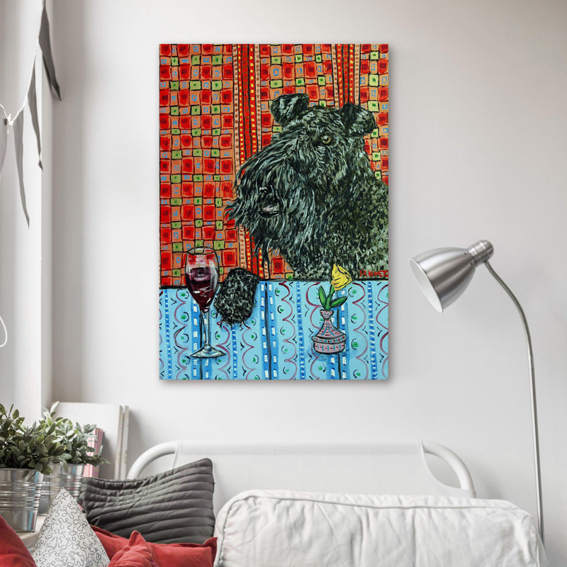 «Kerry Blue Terrier Wine» par Jay Schmetz - reproduction d'art sur toile, H 30 po x l 20 po