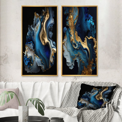 «Abstract Geode Marble Blue II», 2 pièces sur toile