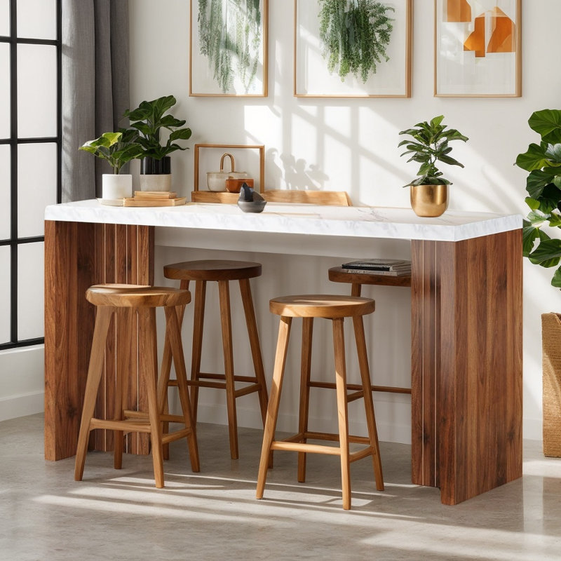 Table de bar haute de 140 cm (55 po), table de pub moderne avec dessus en faux marbre pour la cuisine à domicile