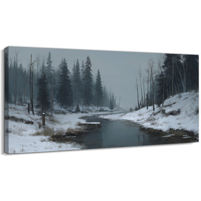  Art mural de Noël scène d'hiver, photos de forêt enneigée, impressions sur toile Tranquil Stream, décoration murale sereine, œuvre d'art affiche pour le salon, décoration murale des Fêtes, 32 po x 16 po