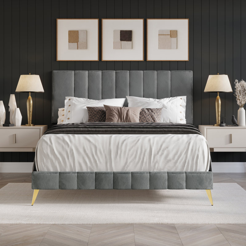 Gorgia Upholstered Panel Bed, Light Gray, King