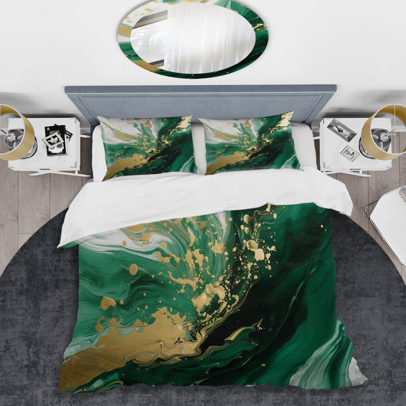 Ensemble de housse de couette en microfibre / polyester vert et or Serene Cascade III