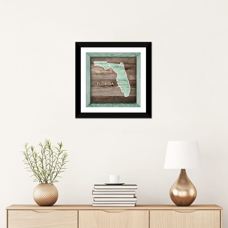 « floride rustique map », impression sur toile, Papier beaux-arts encadré noir, Blanc, H 24 po x l 24 po x P 1 po