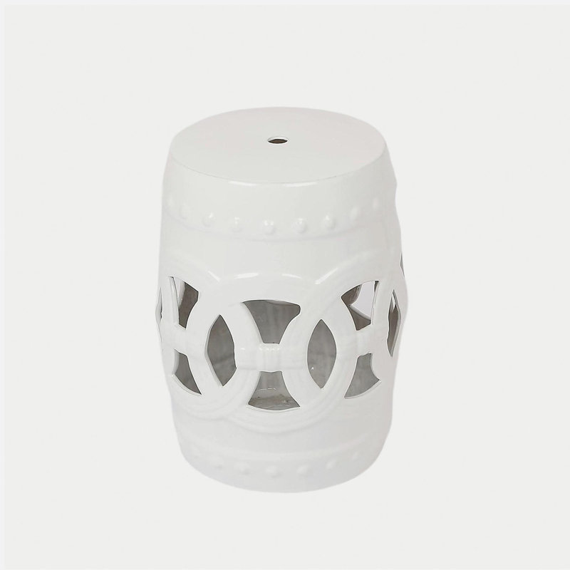 Tabouret tambour en céramique émaillée 10,5 po x 17 po - Table d'appoint intérieure / extérieure - Tabouret de jardin décoratif