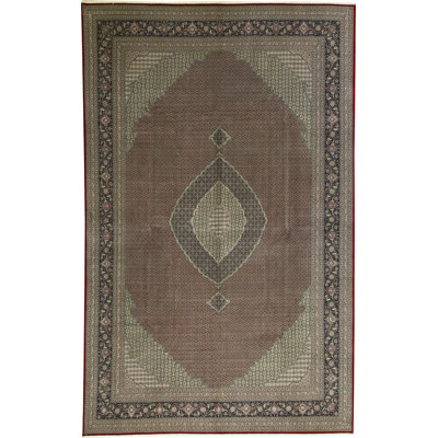 Tapis brun et gris de haute qualité noué à la main