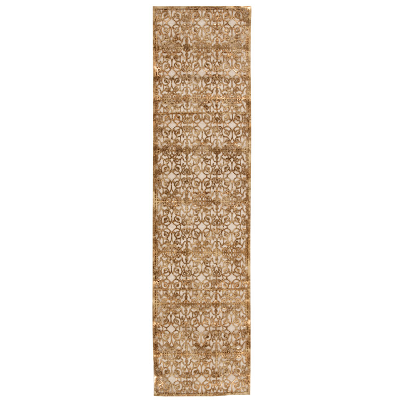 Damron Geometric Table Runner, 79" L x 20" W, Beige/Copper