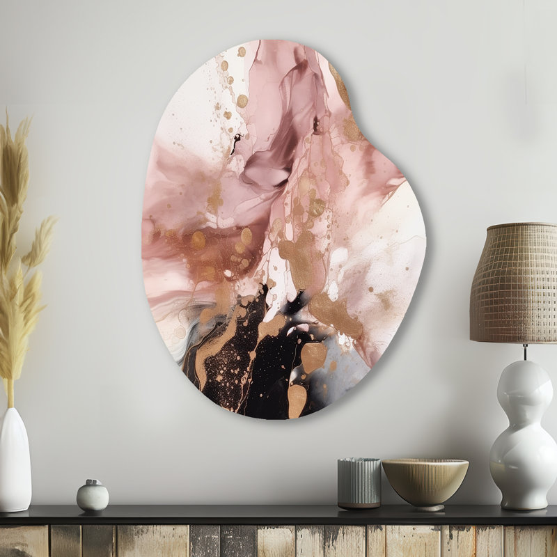 Goodwyn - art mural unique en forme de marbre en métal, forme libre rose, H 38 po x l 28 po