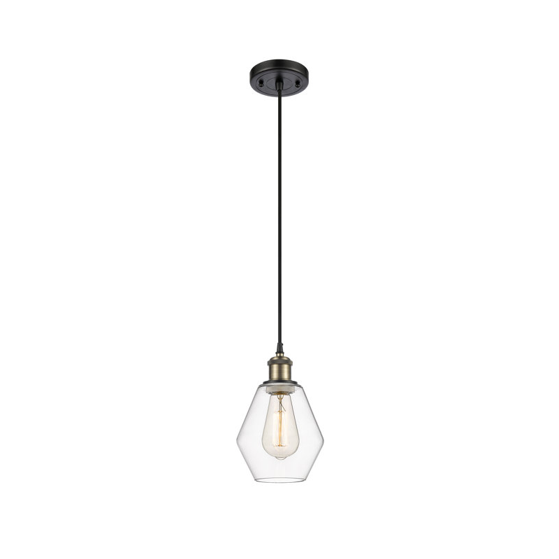 Luminaire suspendu simple à 1 lumière Gabbie, Transparent, Noir / Laiton
