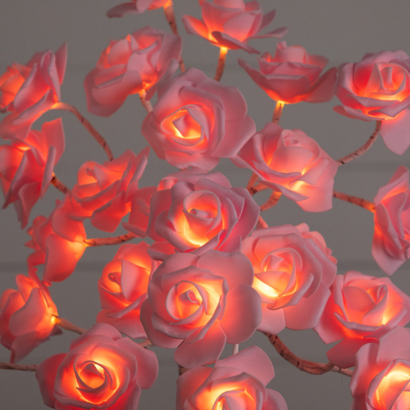 2 pi. Arbre de Noël artificiel pré-éclairé avec 24 lumières DEL en forme de rose