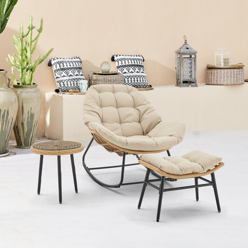 Ensemble de chaises berçantes de patio 3 pièces Benson, Crème, crème