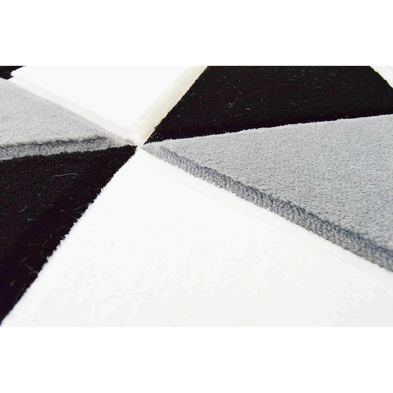 Tapis noir / gris à motif géométrique Mccampbell, Tapis de couloir 2 pi 2 po x 7 pi 4 po