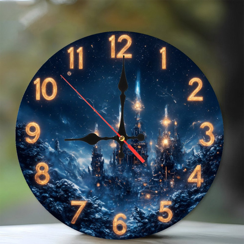 Fantaisie horloge château scène d'hiver