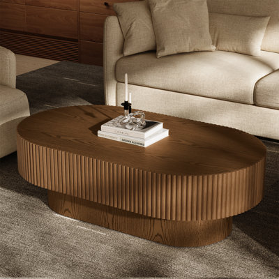 43.7'' W Solid Wood Oval Coffee Table with Fluted Design