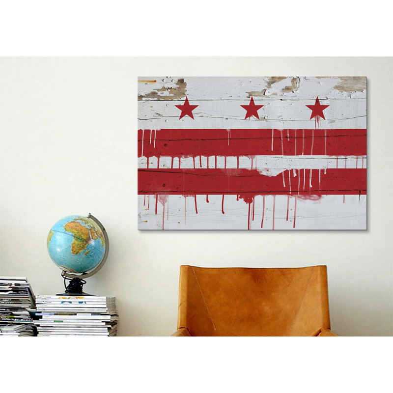 Washington, drapeau de la ville de Paint Drip sur planches de bois - reproduction sur toile, H 12 po x l 18 po x P 1,5 po