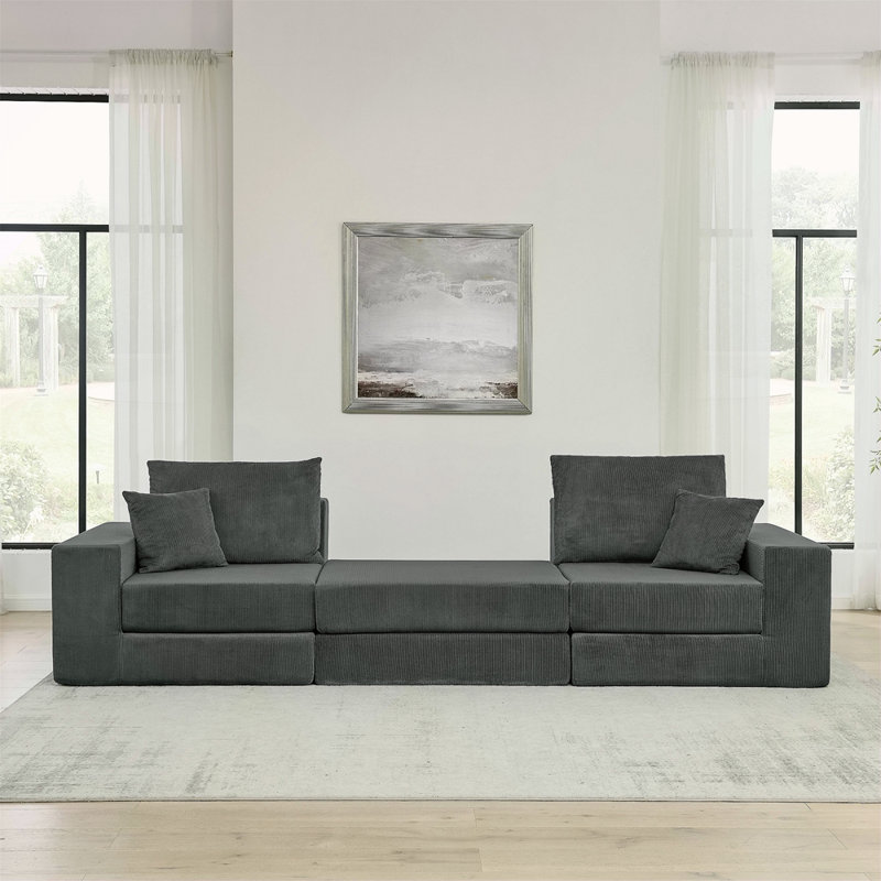 Canapé modulaire modulaire en nuage, canapé rembourré en forme de L moderne avec repose-pieds amovible, canapé-lit à siège profond avec coussins décoratifs pour le salon, un appartement, un petit espace