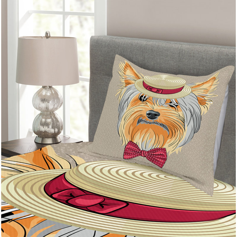 Adrain Grey/Orange Microfibre Bedspread Set, 220 x 264 cm