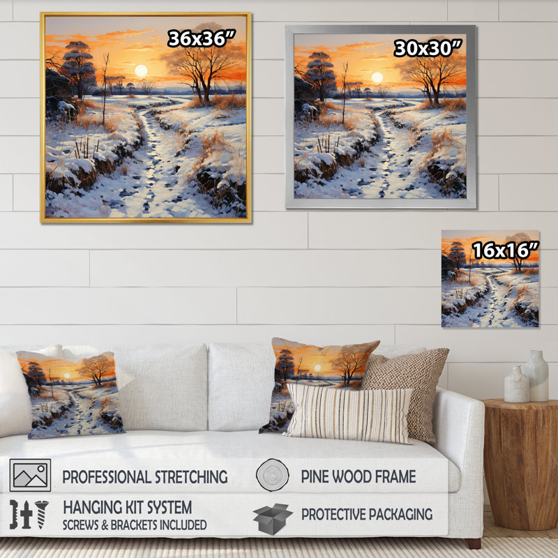 Décoration murale Winters Glow Pointillism - Paysages, H 16 po x l 16 po x P 1 po, Cadre flottant blanc
