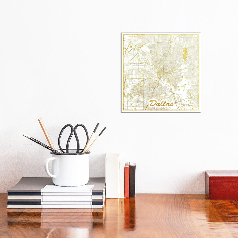 Dallas Gold Leaf Urban Blueprint Map by Hubert Roguski - Wrapped Canvas Print, 30.48 cm H x 30.48 cm W