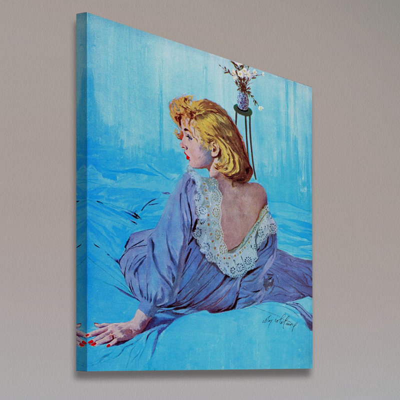 Vintage Blue Fashion Canvas Print with Lace Detail, 40" x 52"