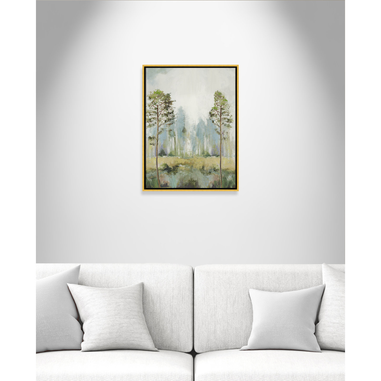 Tall Green Trees II by Teton Pearce - Floater Frame Print on Canvas, 25.5" H x 19.5" W, Gold