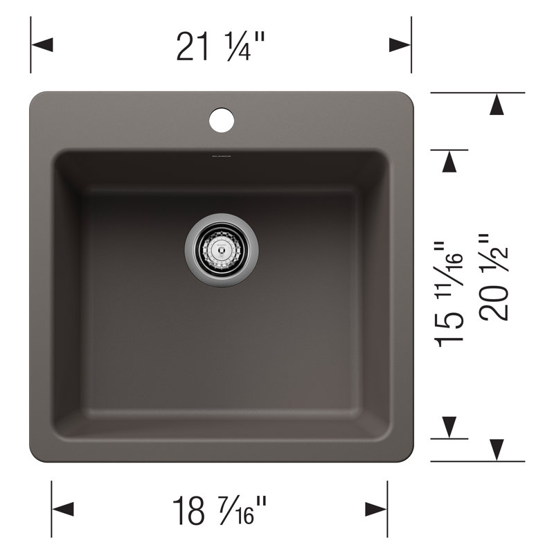 Liven SILGRANIT 21" Single Bowl Dual Mount Kitchen Sink, Volcano Gray
