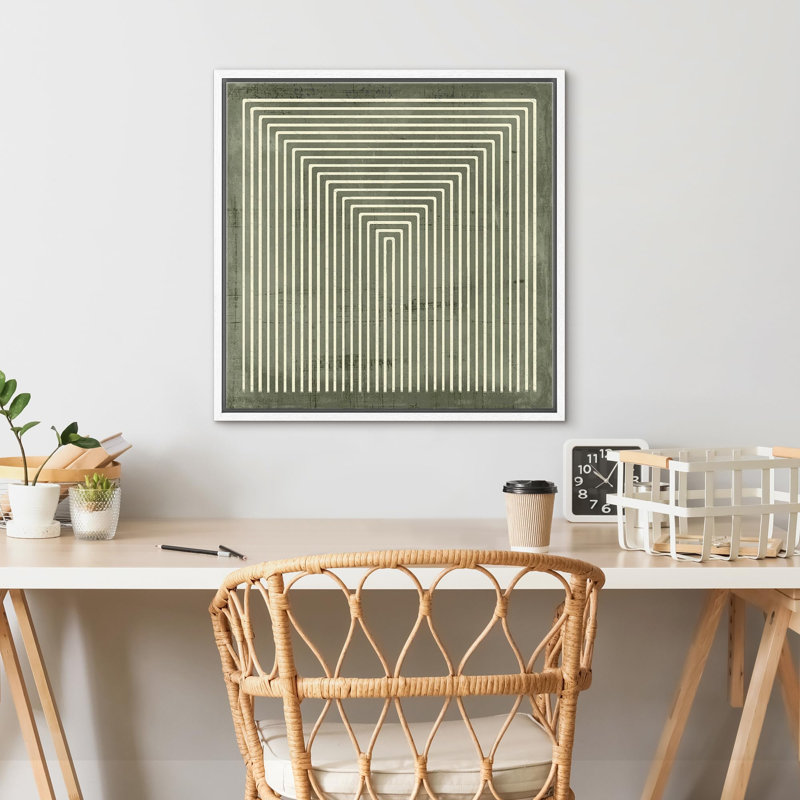 «Abstract Geometric Concentric Squares», reproduction d'art sur toile encadrée, Blanc, H 16 po x l 16 po