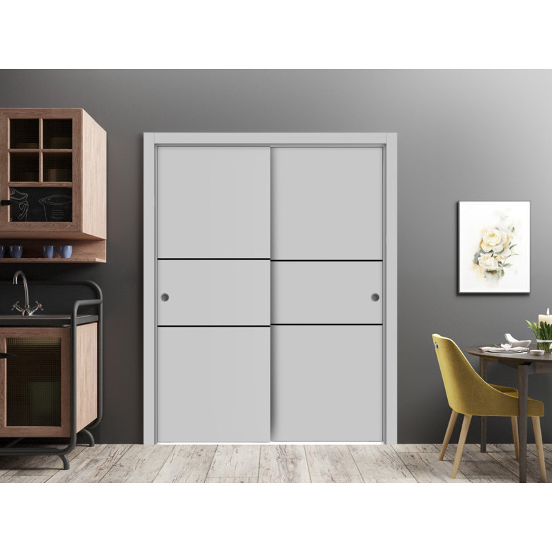 Porte de grange en bois massif massif, 48 po x 80 po, Gris mat