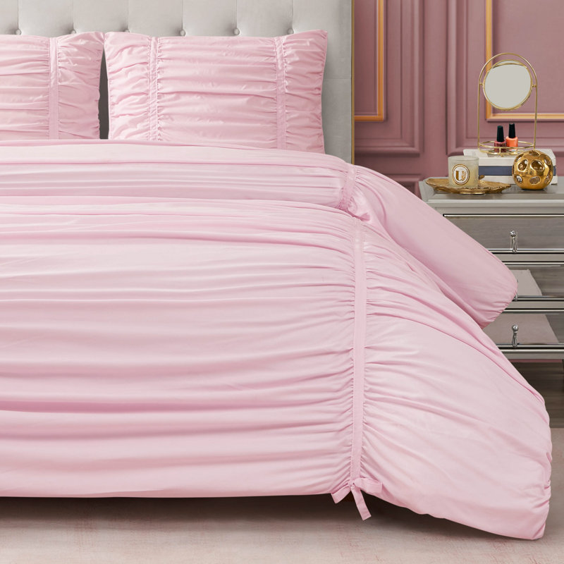 Juicy Couture Ribbon Ruched Comforter Sets, White, King Comforter + 2 King Shams