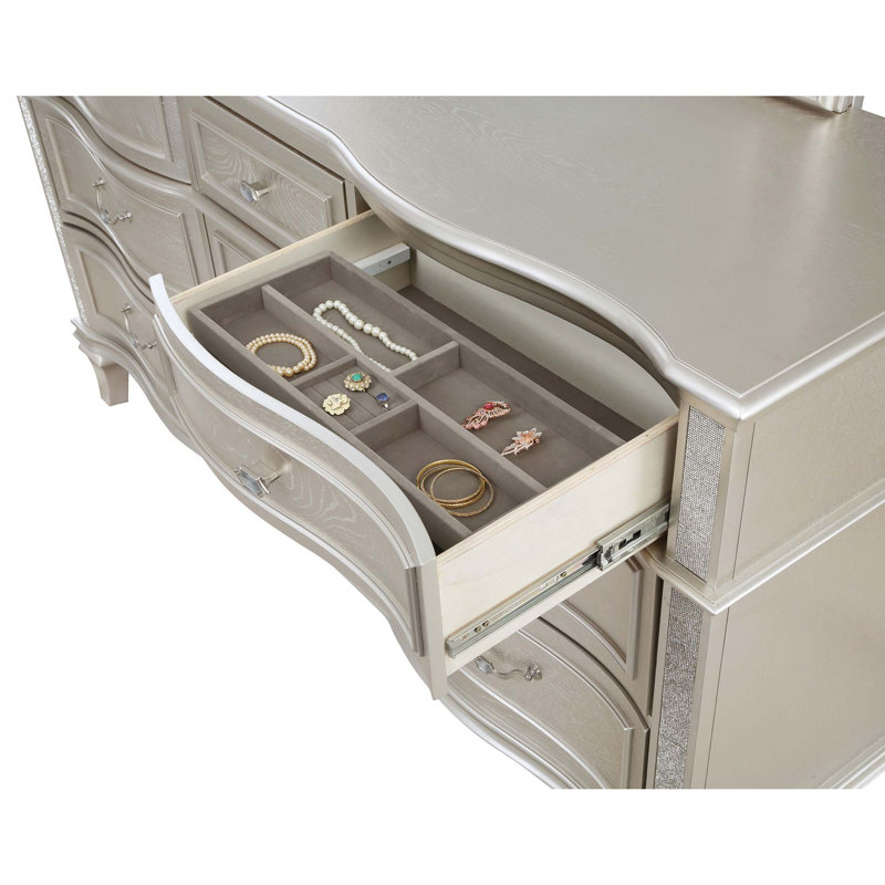 Commode élégante à 9 tiroirs avec miroir double arqué