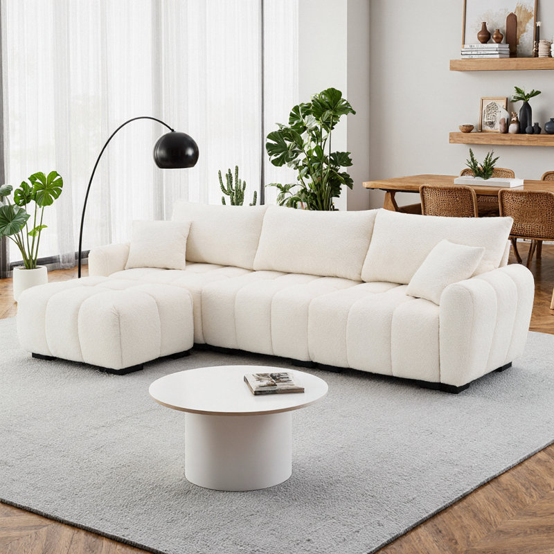 Canapé modulaire en L en forme de L avec tirette, repose-pieds mobile et sièges très larges - crème de 110 po, Crème