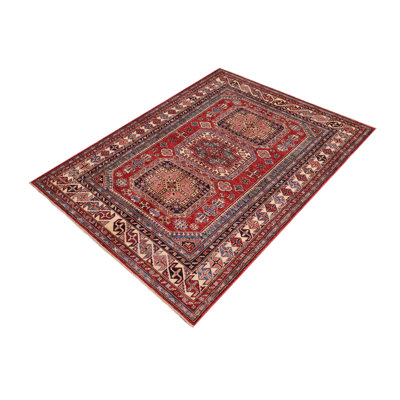 Tapis rouge / beige en laine Tribal Gioni Cristian - 4 pi 9 po x 6 pi 5 po