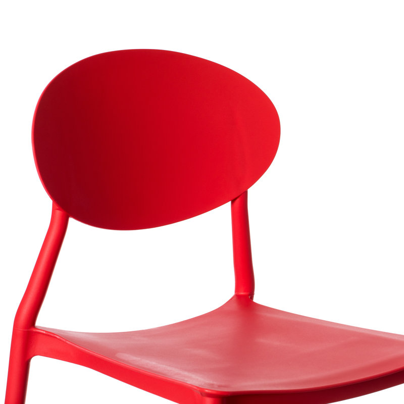 Modern Plastic Outdoor Dining Chair with Open Oval Back Design, Red, 1