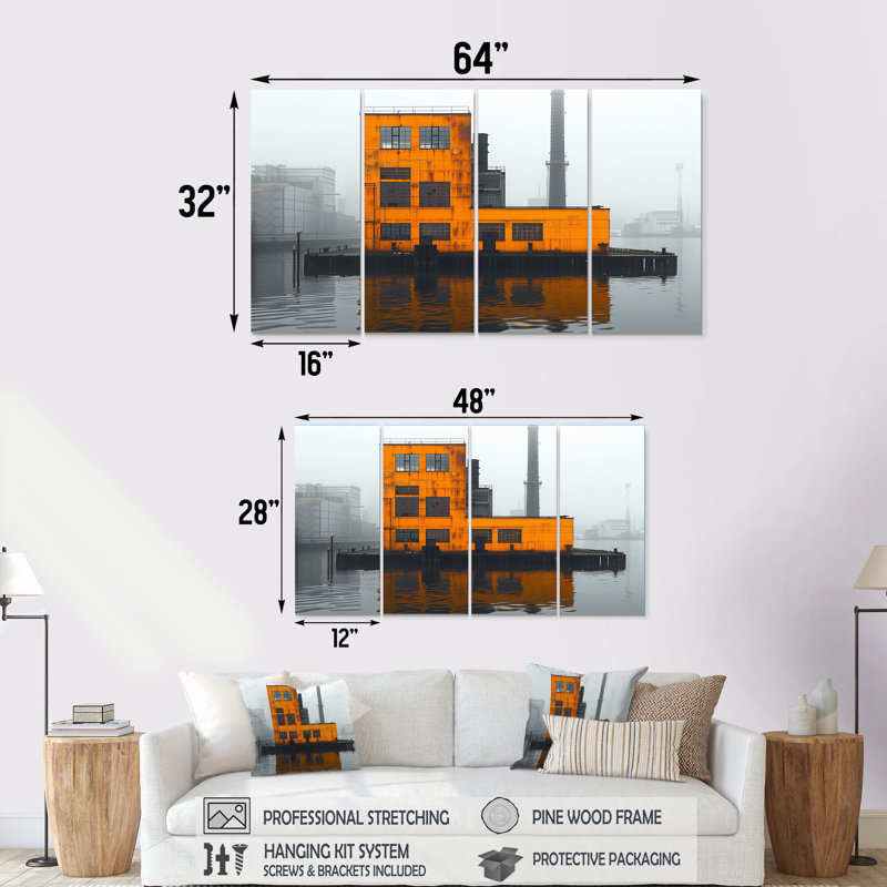 Ensemble d'art mural en toile jaune et gris Urban Oasis Factories II, H 32 po x l 64 po
