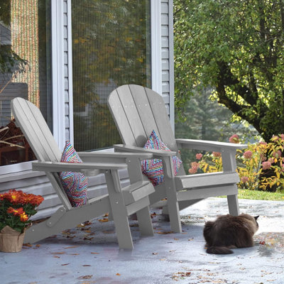 Patio Folding Adirondack Chairs set of 2, Outdoor All Weather HIPS Foldable Adirondack Chair with Cup Holder by Beachcrest Home
