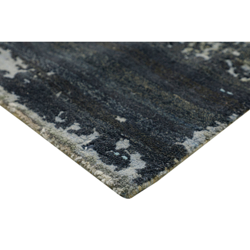 Hand Knotted Striped Area Rug in Silver/Gray/Blue, Rectangle 9' x 12'