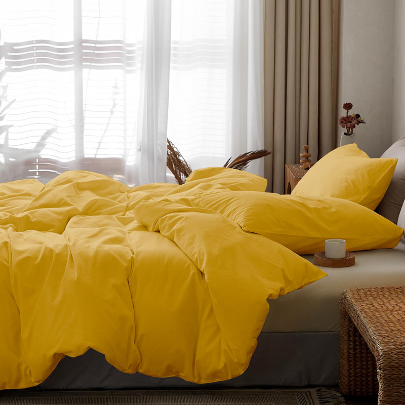 My Home Store Fridi Microfiber Reversible Duvet Cover Set , Ochre, Super King Duvet Cover + 2 Standard Pillowcases