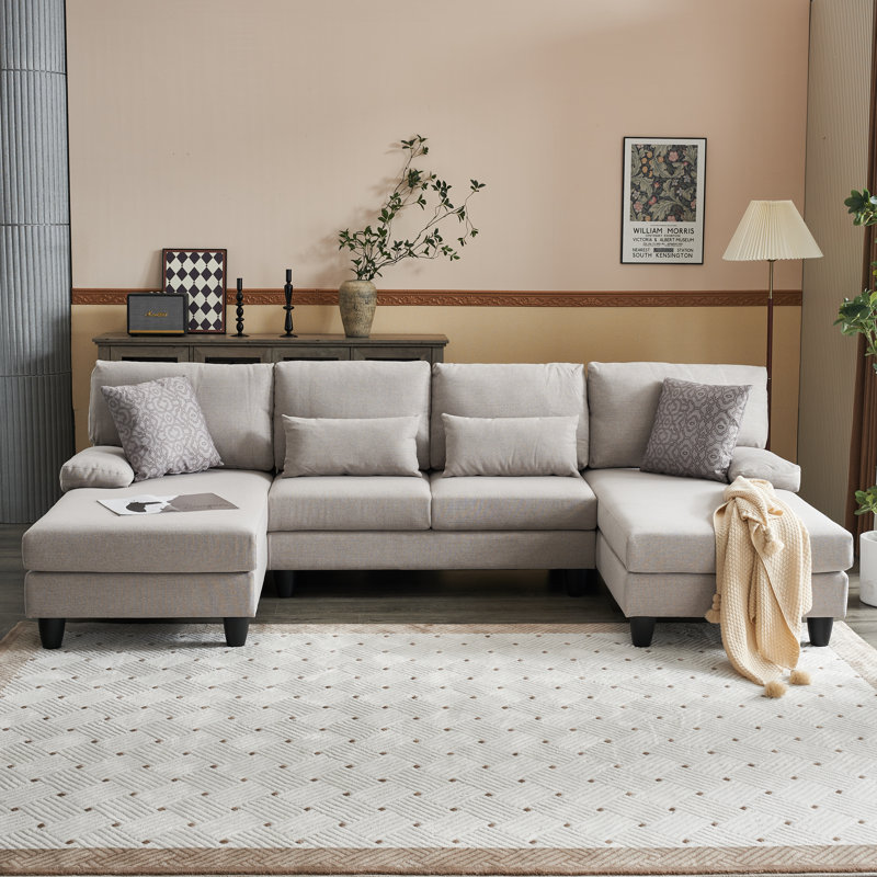 Canapé modulaire 3 pièces rembourré, Mélange de lin beige