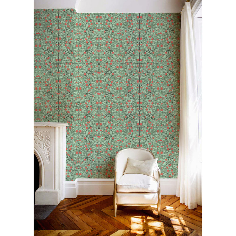 Orange Bush 10' L x 24" W Peel and Stick Wallpaper Roll, Green/Orange, Self-adhesive