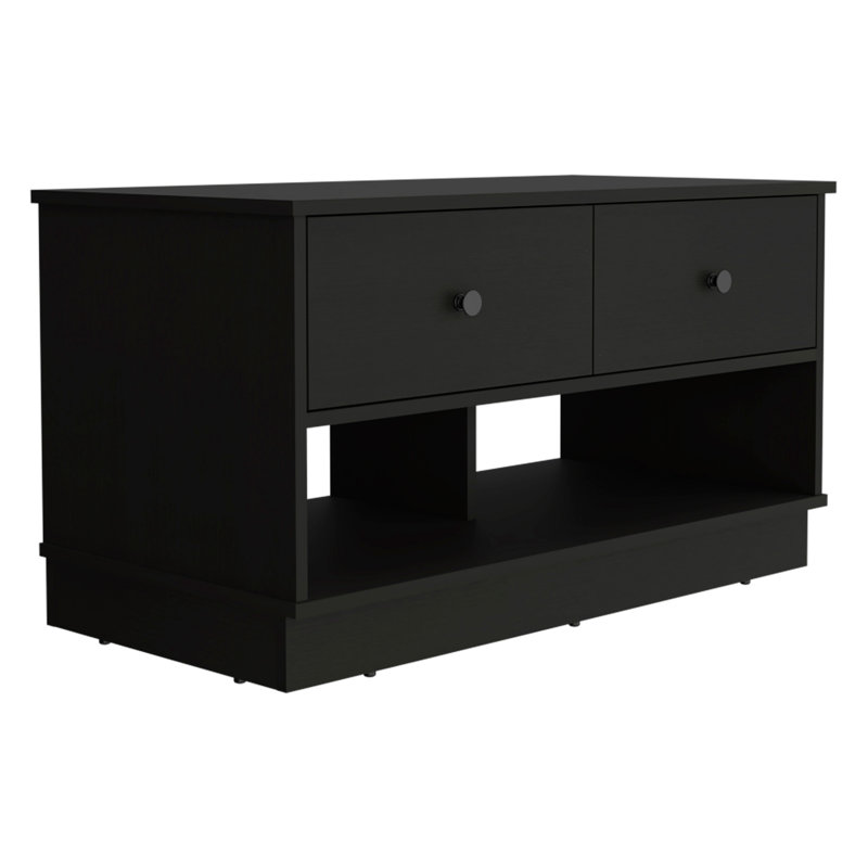 Storage Bench Beji, Lower Shelf, Two Drawers, Finish, Black