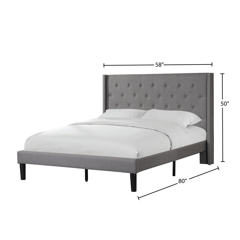 Lit plateforme tapissier Mathieson, Double, Gris