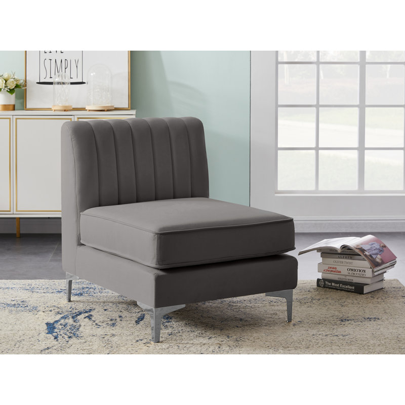 Enson Velvet Armless Chair, Gray Velvet