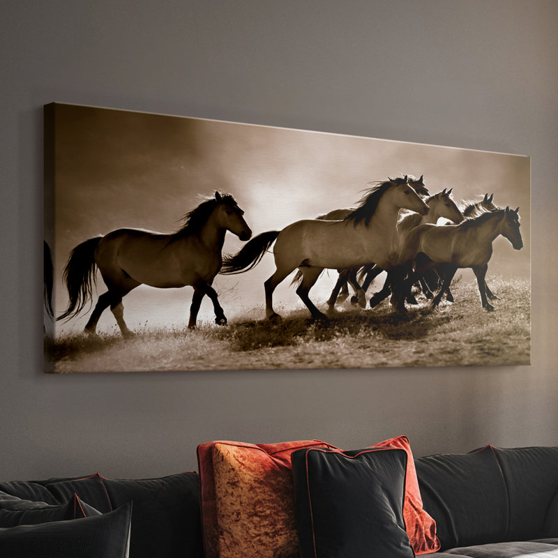 Chevaux sauvages - Toile tendue avec châssis - Prêt à être accroché, H 20 po x l 50 po