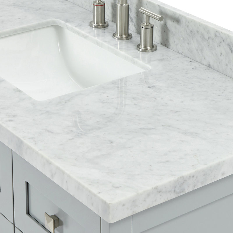 ARIEL Monroe 49 Single Sink Bathroom Vanity with Italian Carrara Marble Top, Gray, Carrara White Marble, 49"