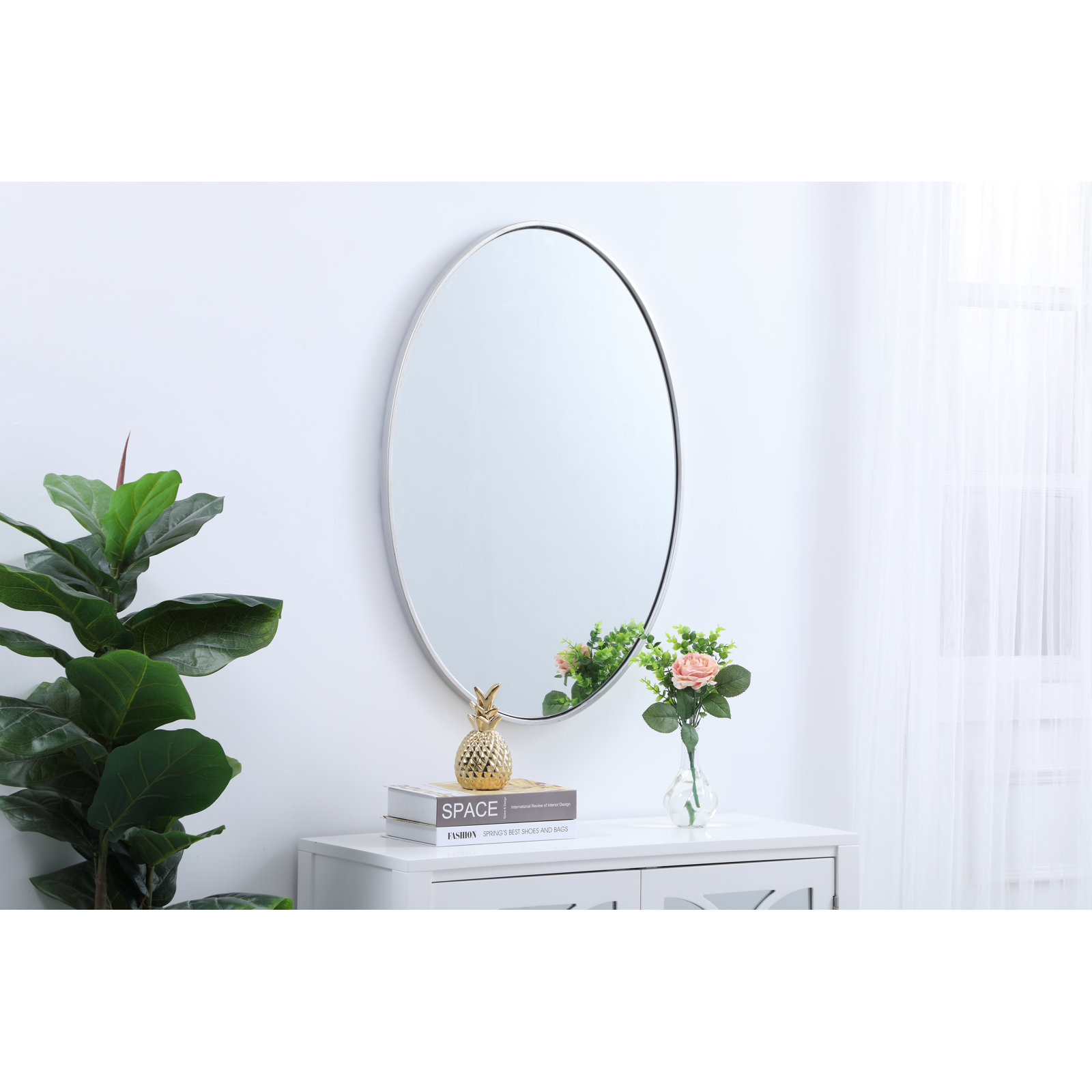 Sabine Metal Oval Wall Mirror, 24" x 34", Silver