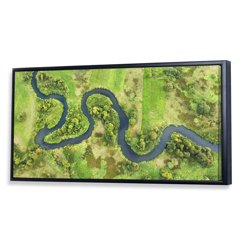 Vue aérienne d'une rivière naturelle - photographie sur toile, Cadre noir, H 8 po x l 12 po x P 1 po