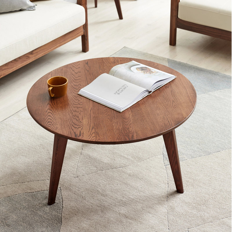 NRLBSC Solid Wood Three Leg Coffee Table, Brown Oak, 60cm