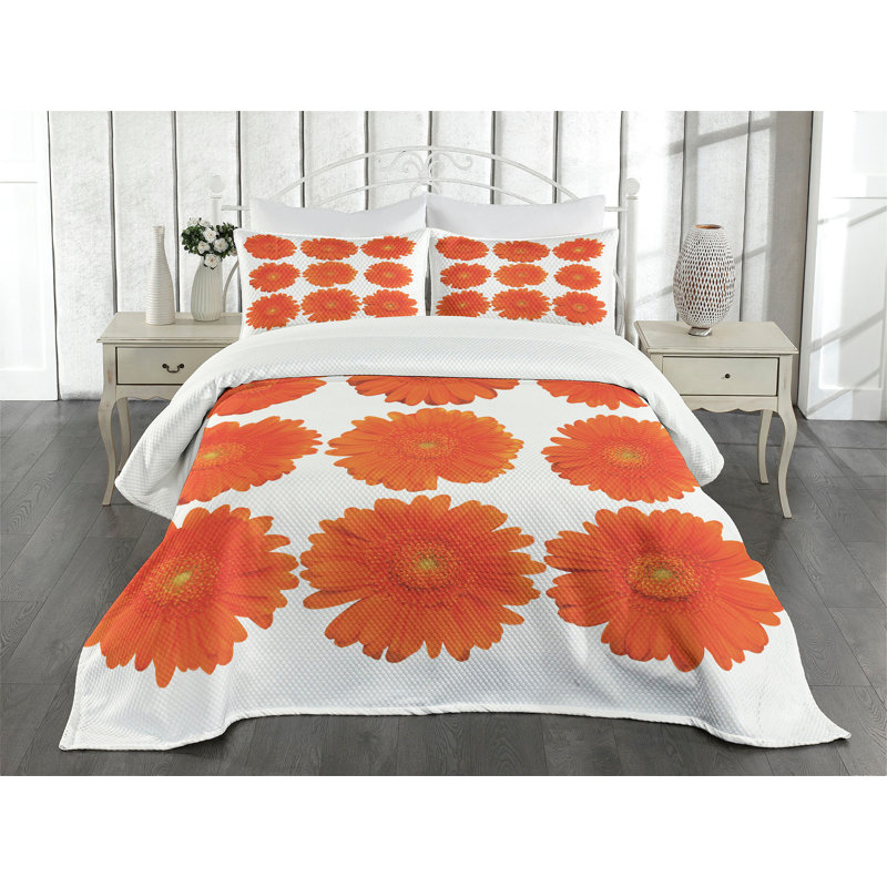 Ambesonne Orange Bedspread Daisy Bouquet Botanical Orange, King Coverlet/Bedspread + 2 Pillow Shams